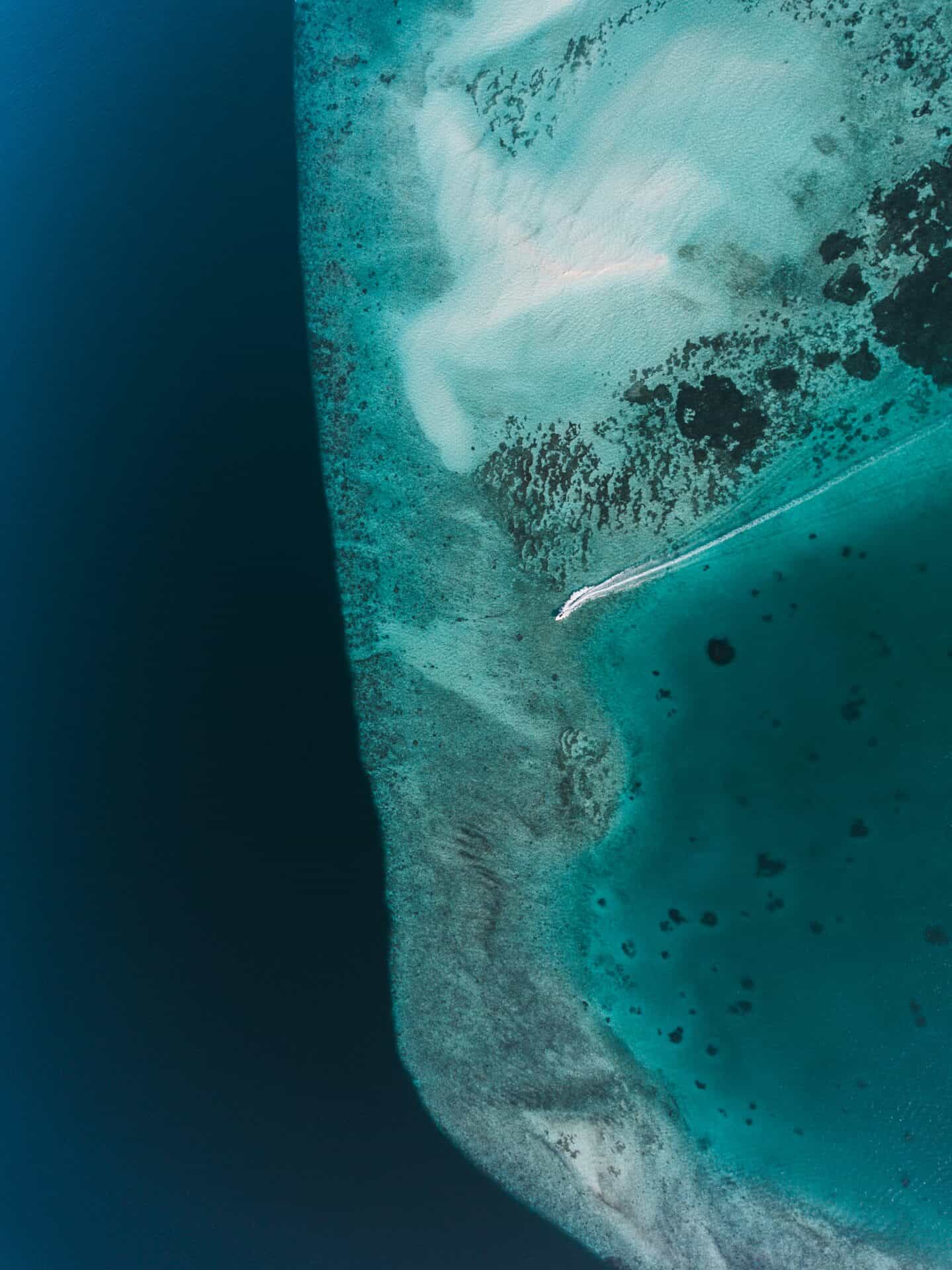 Aerial view from plane over an ocean reef